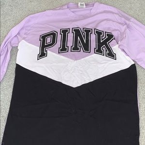 Purple, White, and Black long sleeve pink shirt